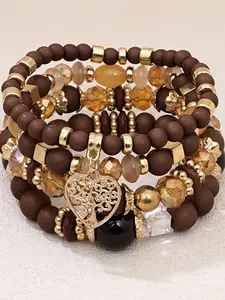 4 pcs set Multi-Layer Boho Heart Charm Acrylic Women Bead Bracelet 4Pcs/Set Synthetic December Birthstone Bohemian Style Colorful Handcrafted Beaded Stackable Bracelets Layered Bracelet Set For Daily, Mardi Gras, Party Wear, Perfect Gifts for Her