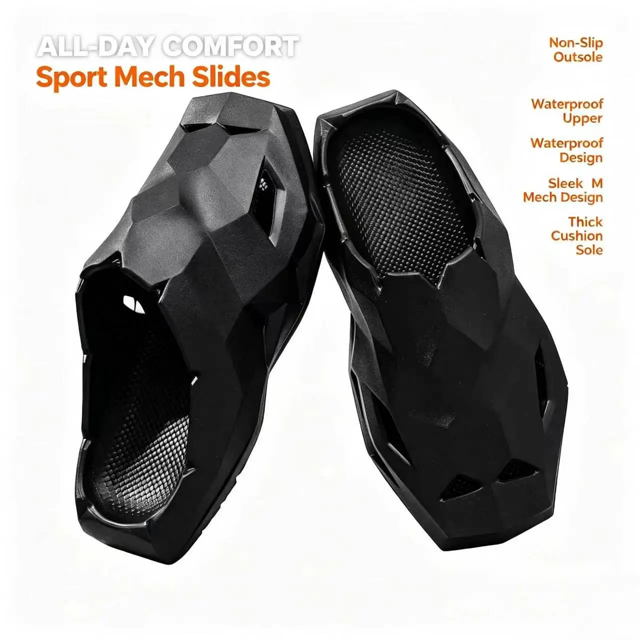 Men's Streetwear Slides, Futuristic Chunky Sole, Lightweight Non-Slip Ankle-Cover Casual Footwear, Shoe, Round Toe, Slip On, Plain, Eva Sole, Synthetic, All Seasons, Breathable