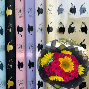 5pcs/20 Pcs Graduation Party Decorations, Korean Plain Paper & Gold Ribbon, Waterproof Semi-Transparent Rose Flower Bouquet Gift Wrapping