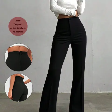 Women's High Waist Straight Leg Pants, High Rise Slim, Basic Casual Elegant Commuter Trousers, Perfect for Daily, Office, Home, Dates, Small Parties, High Waisted Trouser