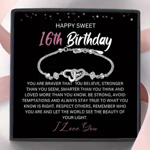 To My Daughter Birthday Gift From Mom and Dad, Love Heart Bracelet, Gift Jewelry, 16 Years Old, Christmas Gift, Gift Card with Text, Gift Box Packaging