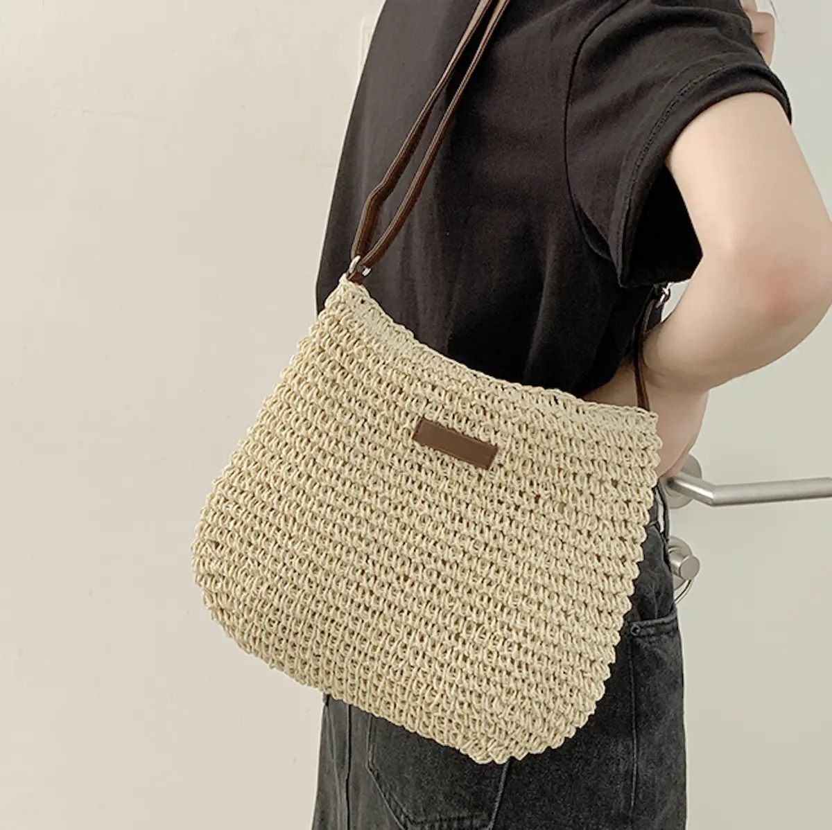 Elena Handbags Straw Woven Crossbody Bag