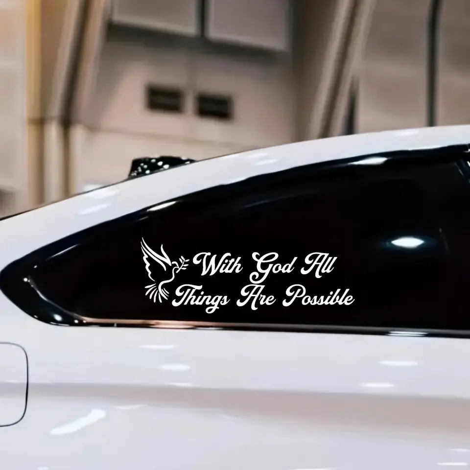 1PC Faith-Style Inspirational Logo Car Sticker | Stickers for Cars, Car Decals, For Car Doors, Notebooks, “With God All Things Are Possible” Decor, Hide Warm Vibe in Every Trip, Faith Details on Your Ride