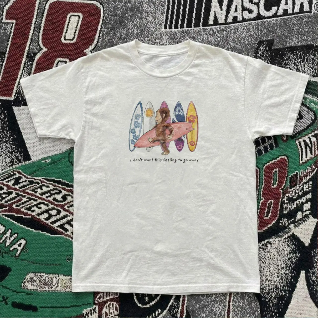 Curious Surfing Monkey Graphic Tee, Vintage Beach Shirt, Retro Y2K Unisex T-Shirt