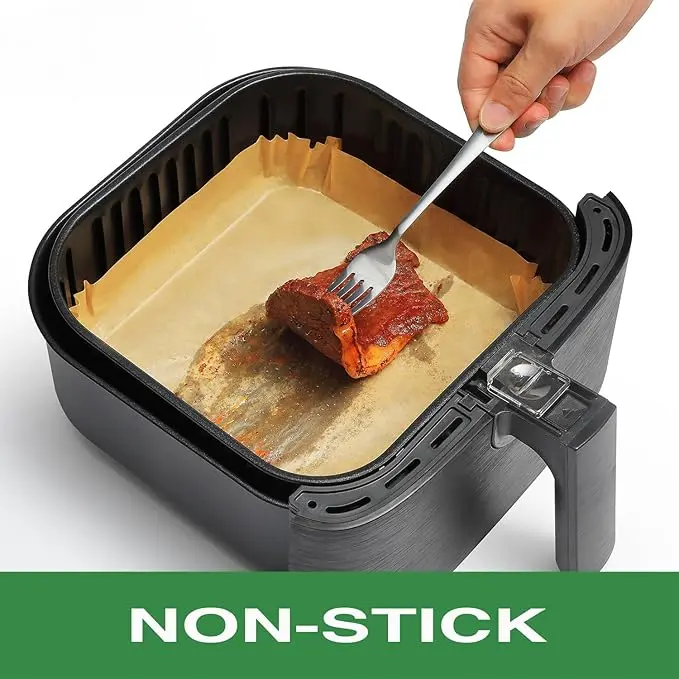 Disposable Silicone-Coated Kitchen Air Fryer Parchment Paper Liners - 125 Food-Grade, Non-Stick, Oil-Proof, Waterproof, Heat-Resistant, Durable, Non-Toxic Sheets for Air Frying, Baking, Hassle-Free Cooking Cleanup