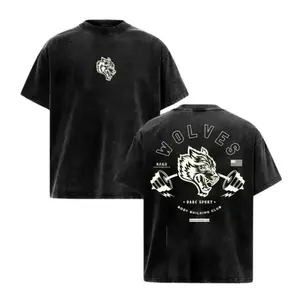 Darc Sport Wolves Bodybuilding Club Vintage Washed Oversized Tee  California Gym Apparel  Heavyweight Cotton  Perfect for Weightlifting & Street Style