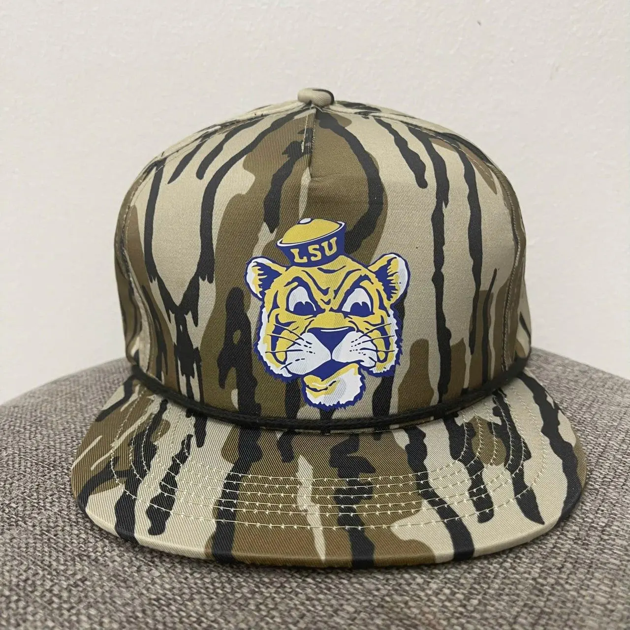 Camo Rope Snapback Hat, Purple Gold Tiger Embroidered Style Baseball Cap, Unisex Hiking Camping Outdoor Hat