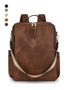 New Fashion Women's Backpack, Soft Leather Texture, Large Capacity, 15.6 Inch Laptop Bag, Casual Style, All Seasons, Durable PU Material