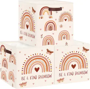 Summer Spring Gift 3 Pcs Boho Rainbow Kid Storage Bin Large Butterfly Girl Toy Basket for Clothes Book Gift Storage Box with Handle for Office Home Bedroom Nursery