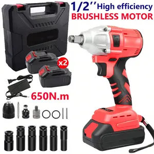 Cordless Impact Wrench 1/2 Inch Brushless High Torque Wrenches 210 Ft-Lbs Right Angle Detent Anvil Impact Drive Set Kit 2 Battery 18V 2300RPM Chuck/Drill/Sockets/Tool Box/Fast Charger Tools