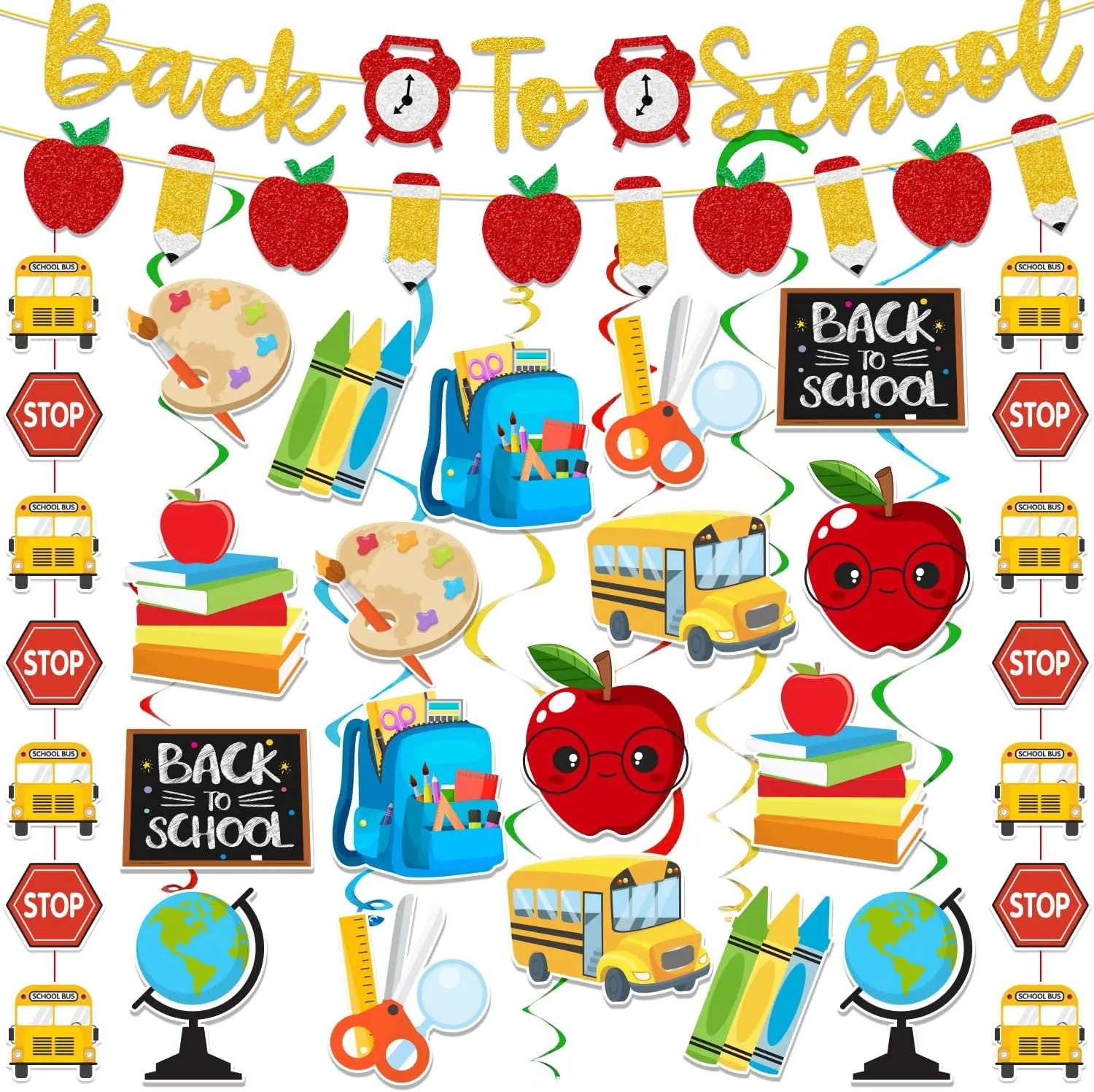 Back to School Decorations for Classroom Include 50PCS Welcome Back Banner and Hanging Swirls First Day of School Ceiling Decor for Classroom Home First Day Party Supplies