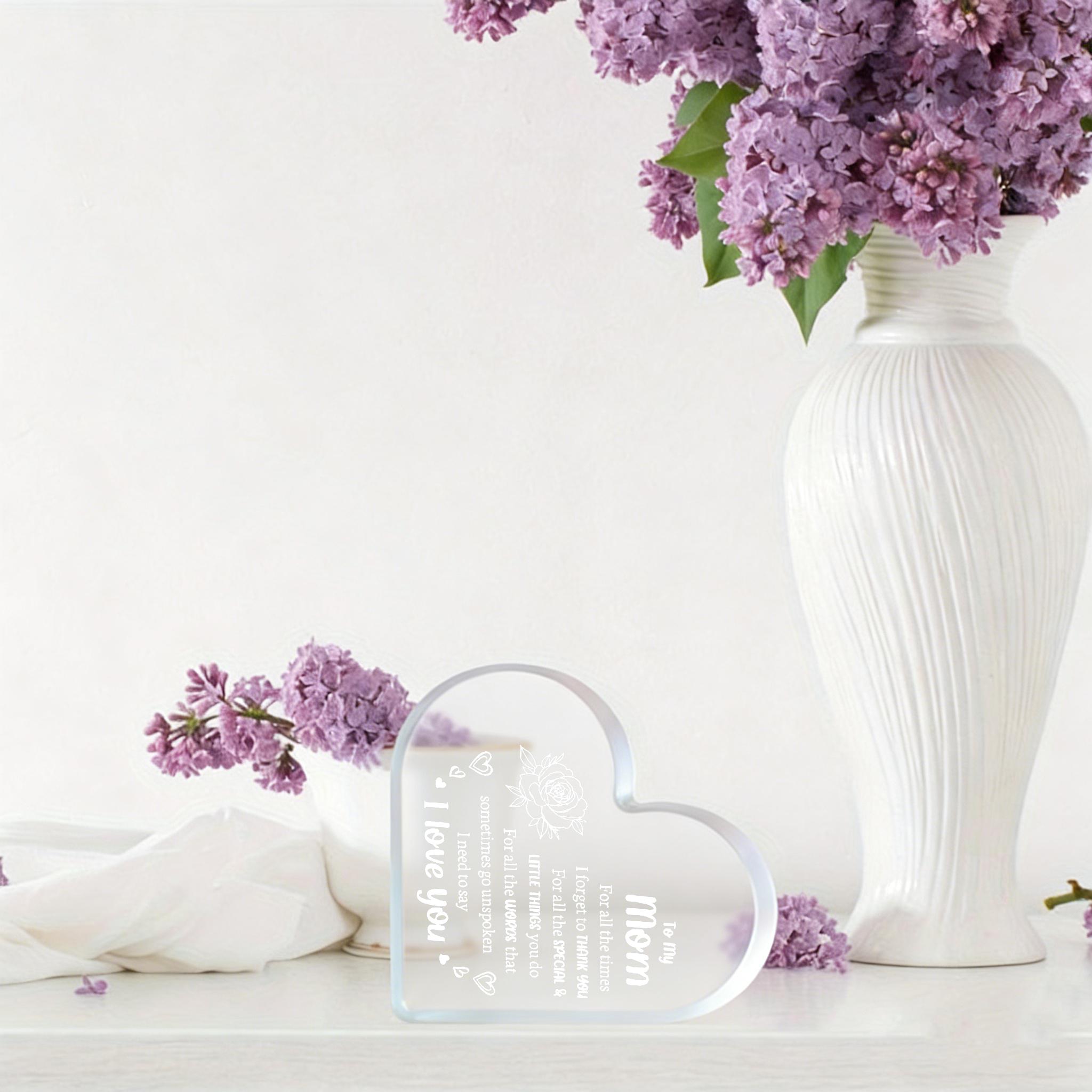 Heart Shaped Acrylic Decoration Block, Rose & Letter Pattern Decorative Ornament, Inspirational Creative Gift for Mom, Delicate Mom Birthday Gift, Gift Idea, Mother's Day Home Decor