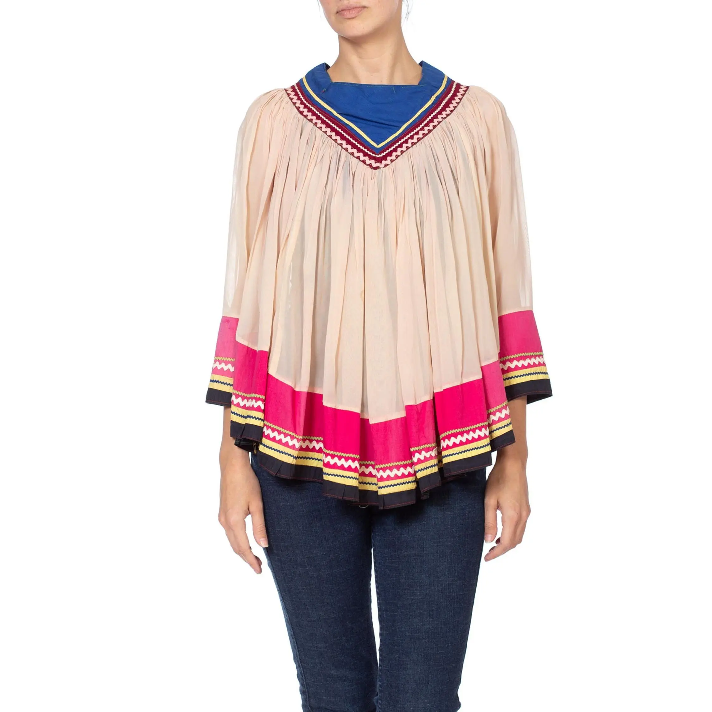 1940S Seminole Indian Native American Ric-Rac Boho Poncho Top
