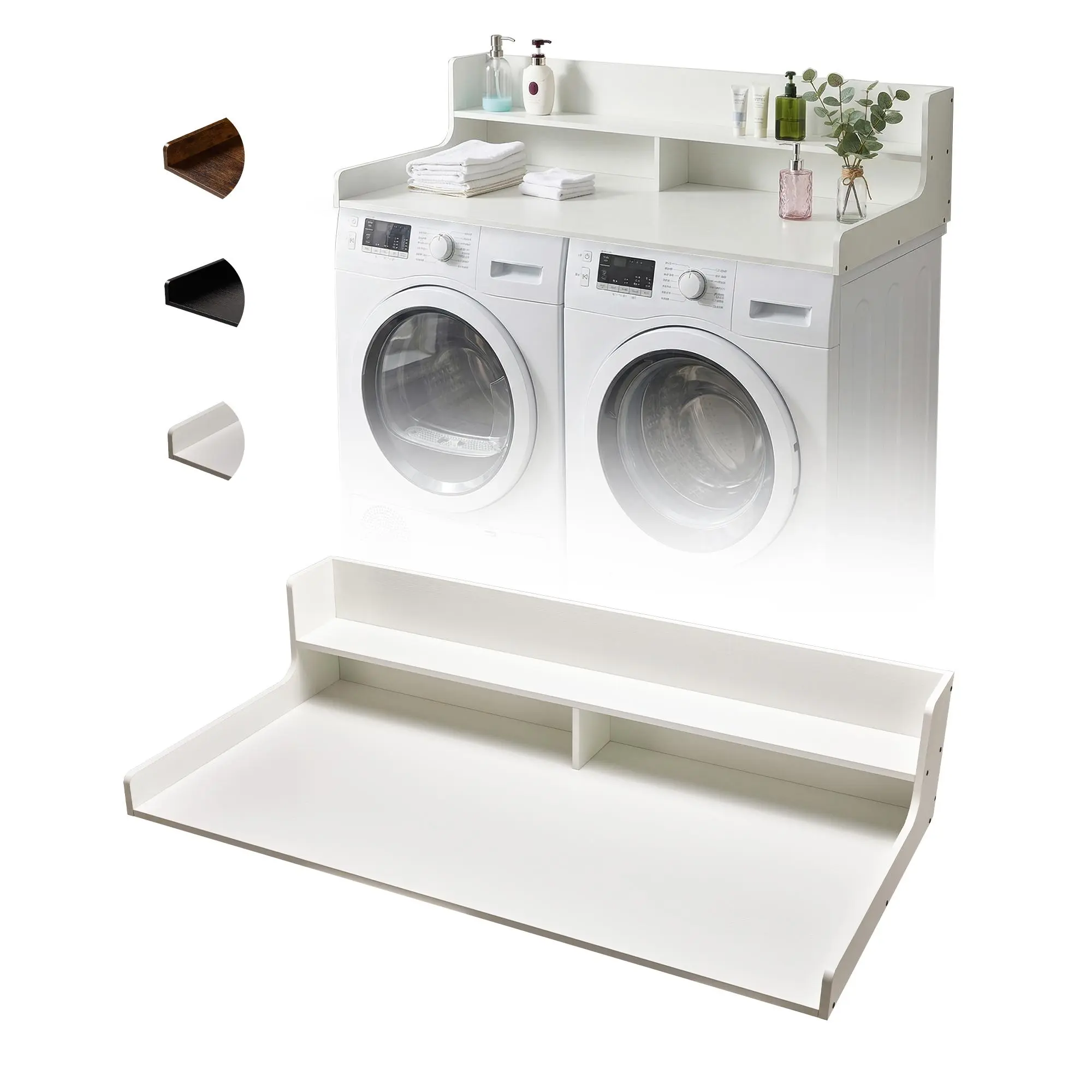 Heavy Duty Laundry Room Shelf Topper – 54" x 27.5" Washer Dryer Countertop with 12" Backsplash Edge & Non‑Slip Pads – Wood Folding Table for Over Washer and Dryer