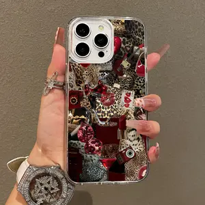 Soft Girl Magnetic Case for iPhone11/12/13/14/15/16/17/promax, Red Leopard Collage Lightweight, Drop-Proof, MagSafe Compatible | Perfect for Teen Girls