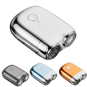 Portable Electric Shaver, 1 Box Rechargeable Mini Portable Electric Shaver, Double Ring Floating Magnetic Stainless Steel Double Blade Shaver for Men