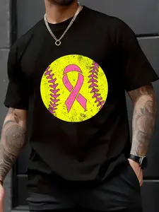Unisex 100% Cotton Softball Player Pink Ribbon Breast Cancer Awareness Costume T-Shirt - Retro Style, Soft & Breathable, Perfect for Everyday Wear
