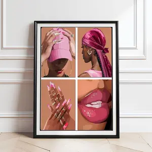 Pink Mood Board Poster – Afrocentric Beauty Collage Print UNFRAMED, Fashion Wall Art, House Decor, Home Decor, Room Decor, Abstract Printable Black Art