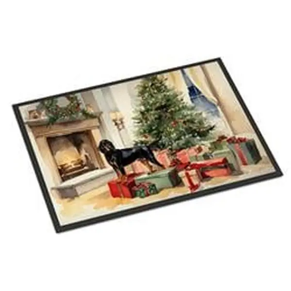 Black & Tan Coonhound Character Graphic Print Doormat, 18x27" Polyester Felt Durable Mat for Entryways, Indoor/Outdoor Christmas Cozy Mat, 0.15in Thick