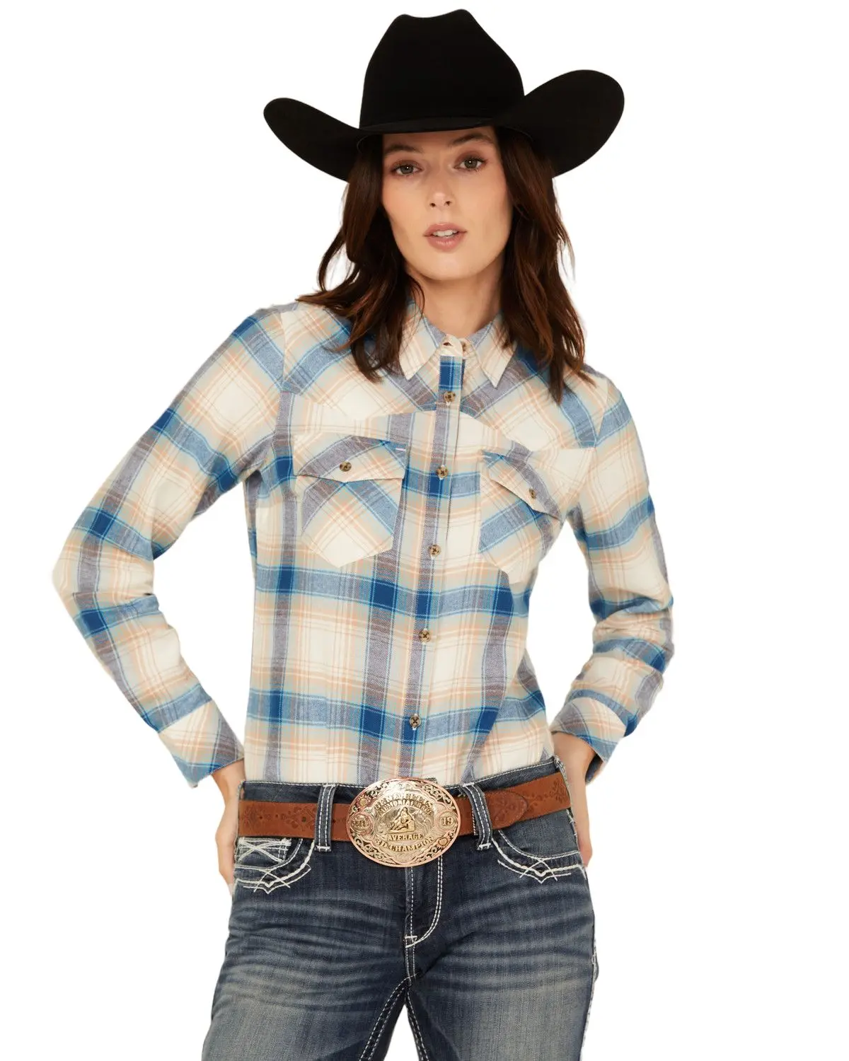 Shyanne Women's Women'S Plaid Print Long Sleeve Button-Down Western Shirt - Srsp25w86-Iv