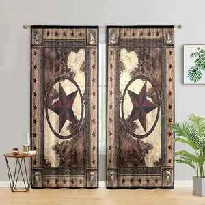 Vintage Star Pattern Door Curtain, 2 Counts/set Retro Wooden Decorative Printed Curtain, Home Decoration Curtain for Bedroom, Living Room, Kitchen, Study Room, Bathroom
