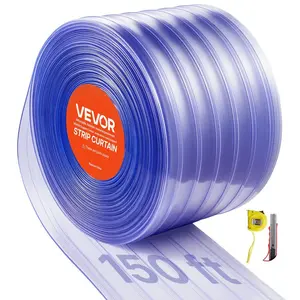 VEVOR Clear PVC Strip Curtain, 150 ft Lengthx 12 in Width, Ribbed Plastic Door Strip Bulk Roll, Walk in Freezer Cooler Curtain Strips for Doorways of Supermarket, Garage, Warehouse, Pet Animal House
