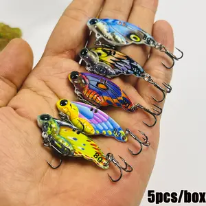 5pcs/box Luya Vib Realistic Butterfly Fishing Bait, Night Glow 3D Design, 8g/14g Super Wind Resistant, Suitable for Saltwater and Freshwater