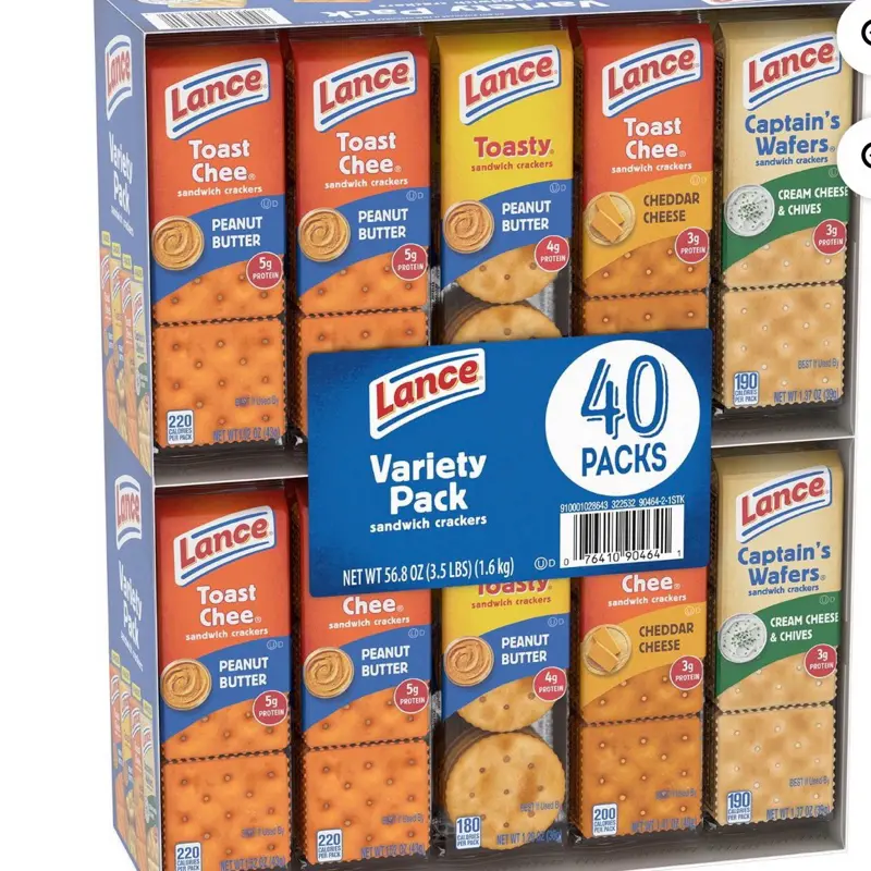 Lance Variety Pack Sandwich Crackers - 40-Count Assortment of Savory Sandwich Crackers for On-the-Go Snacking