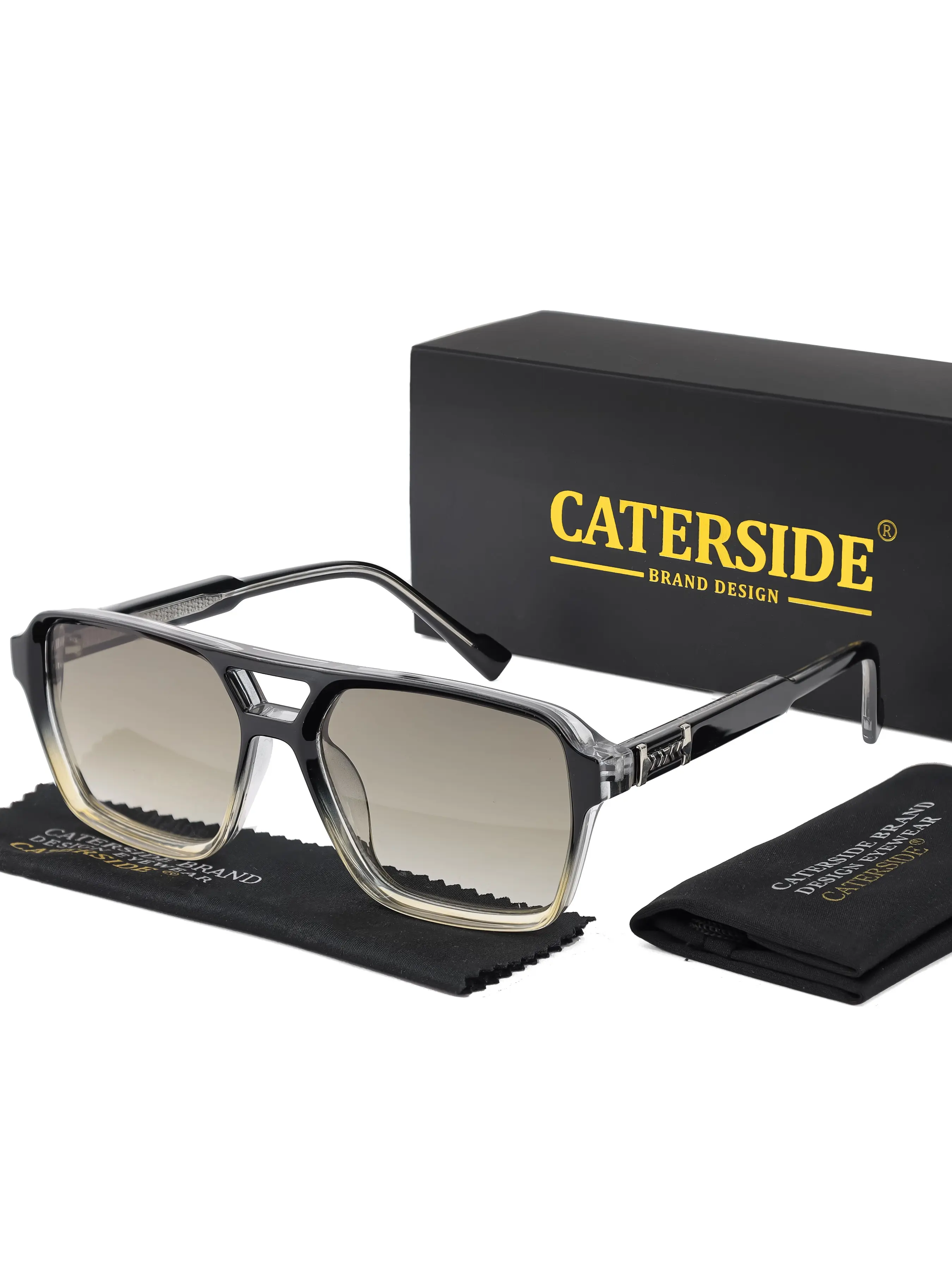 Caterside Large Frame Casual Sunglasses, Sun Protective Sunglasses for Men and Women, Retro Flat Double Bridge Design, Uv400 Lens, Perfect for Festivals and Outdoor Activities