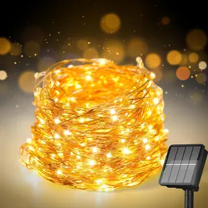 Outdoor Solar Lights, 50-300 LED, Energy Saving, Smart Sensor, 8 Lighting Modes, Warm Light, Garden Porch Patio Decorations, LED Strip Lights