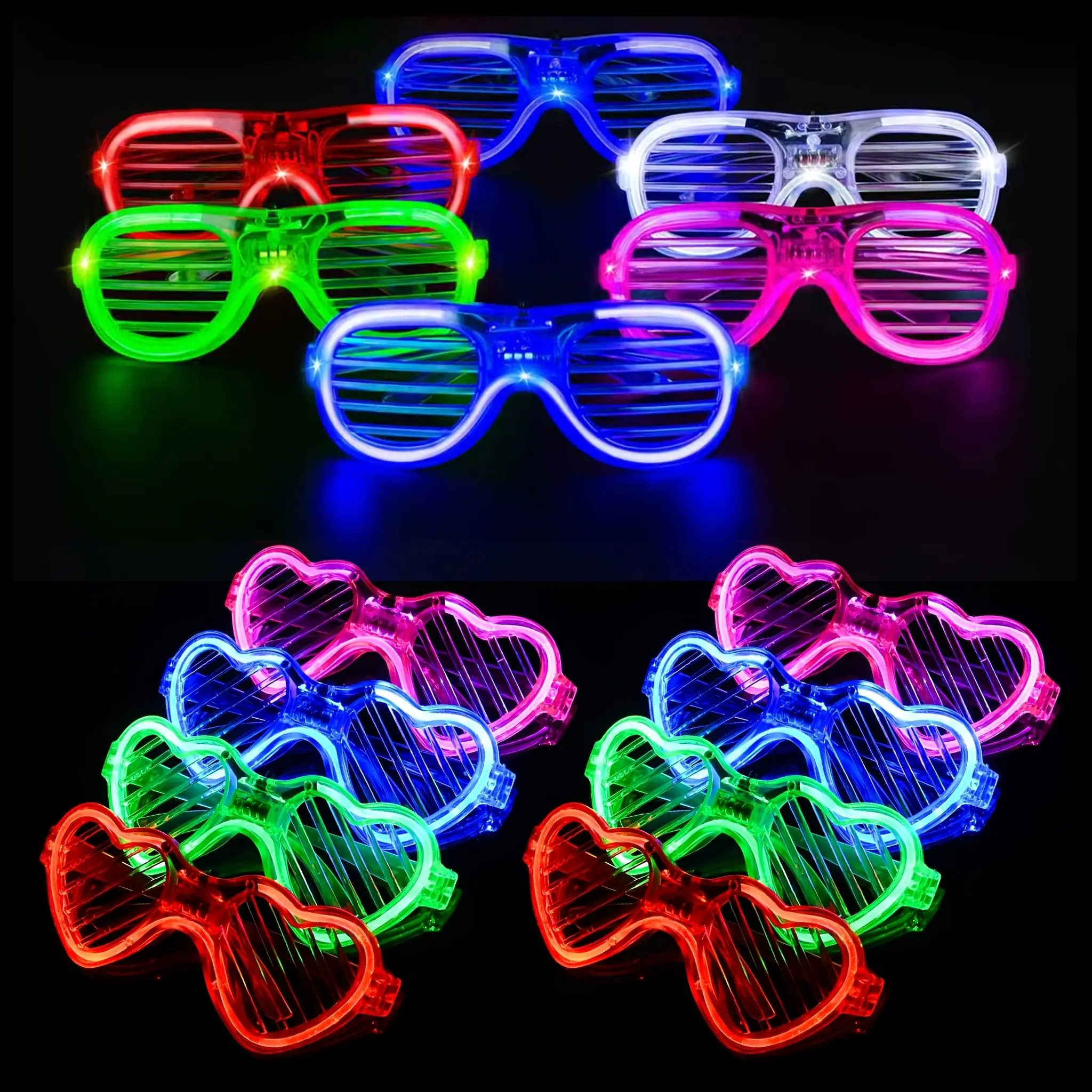 MICRENCY 22-Pack Playful Statement Frame LED Glasses with Led Lights, 5 Neon Colors, Glow-in-the-Dark Fluorescent Sticks, Kids’ Birthday Celebration Party Props Supplies