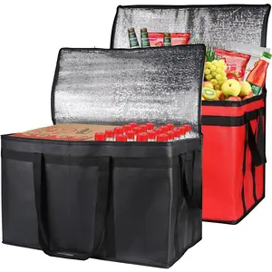 2-Pack Insulated  Delivery Bag, XXX-Large Meal Grocery Tote Insulation Bag for Hot and cold , Commercial, Large Capacity  Warming Bag, Heavy Duty Pizza Carrier, Black + Red