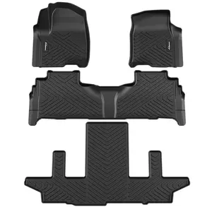 GARVEE TPE All-Weather Floor Mats Custom Fit for Chevy Silverado/Sierra 1500 (2014-2018) & 2500HD/3500HD (2015-2019) Crew Cab with 1st Row Bench Seat - Anti-Skid, Heavy Duty, Waterproof Liners in Black