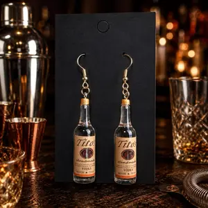 Novelty Resin Vodka Bottle Earrings with Gold Hooks, Secure Closure and Glossy UV Finish