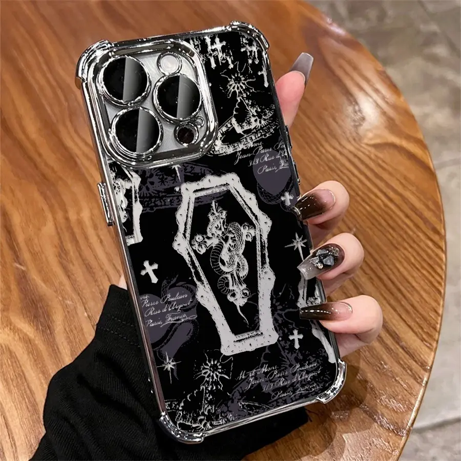 Gothic Coffin Lizard TPU Smartphone Case - Shockproof Casing, Vintage Design Phone Accessory, Protection for iPhone 17,16,15,14,13,12,11,X,XS,XS Max, Ideal Holiday Gift Accessories, Phone Accessories,summerwins tiktokshopbacktoschool