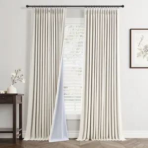 [Double-layer design]Jowels Blackout Linen Pinch Pleated Curtains for Bedroom 2 Panels Set, 100% Black Out Curtains Pinch Pleat Double Layer Drapes for Living Room Office
