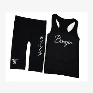 Bangin' Boy Short Set - Black Tank Top with "Bangin" Logo, Matching Capri Bottoms with Crown Design, Ideal for Comfortable Wear