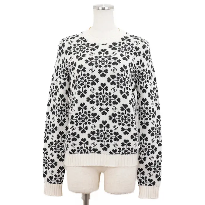 Pre-owned CHANEL Others Small Leather Goods Cashmere Sweater, Heart Clover Pattern, Round Neck, Size 36