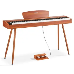 【DealsForYouDays】 VEVOR 88-Keys Fully Weighted Digital Electronic Piano, with Sheet Music Stand, Triple Pedal, Power Adapter, 280 Tones, Wireless Connection Support, for Beginners, Wood Color
