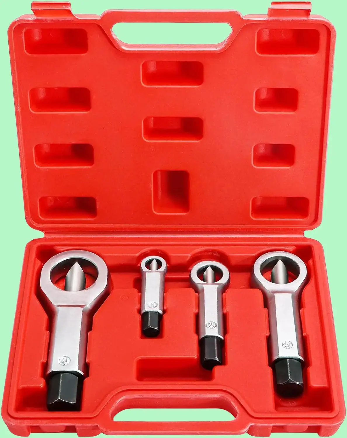 4PCS Nut Splitter Set for Removing Corroded Stuck Broken Nuts, Manual Pressure Nut Splitter Kit with Compact Tool Caddy for Removing Damaged Nuts 9-27mm