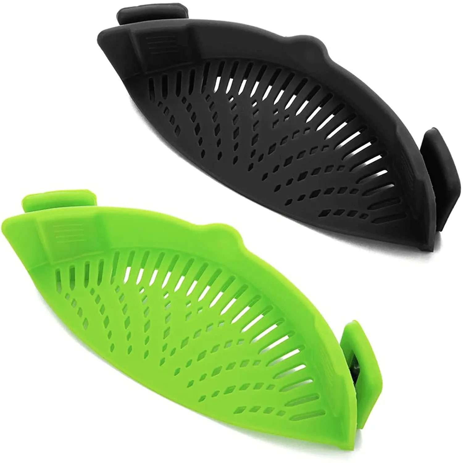 2 Pcs Clip on Strainer, Pot Strainer for Pasta Meat Vegetables Fruit, Silicone Strainer - Fit All Pots Bowls. Qiunizadila