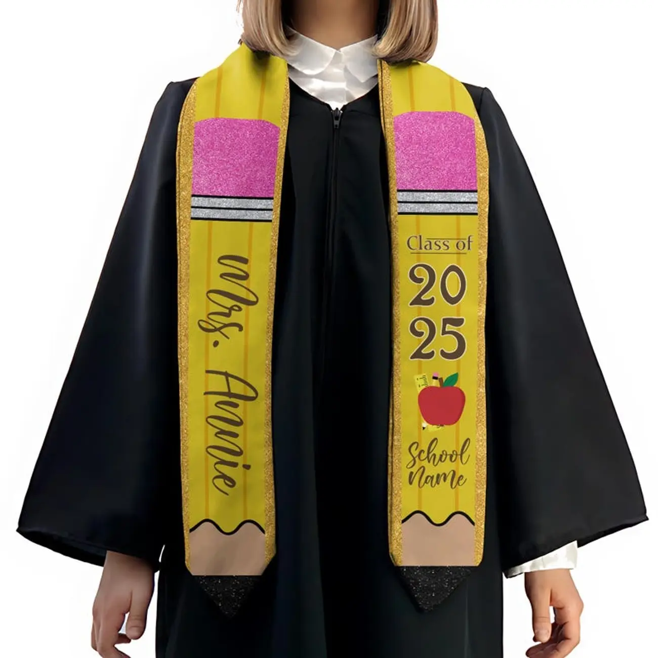 Customize Pencil Teacher Grad Stole Teacher Graduation Class of 2025 Sash Gift for Future Teachers Teacher Appreciation Gift ID-0419-ELY1