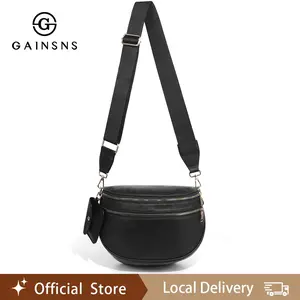 GAINSNS Fashionable Pattern Women's Large Crossbody Saddle Bag, Casual Versatile Zipper Shoulder Bag with Adjustable & Detachable Strap and Coin Purse, Stylish Minimalist Commuting Lightweight Shoulder Women's Bag