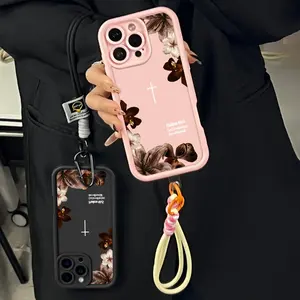 Vintage Floral Aesthetics Lanyard Phone Shell Christian Psalms 46:5 Cross for iPhone Samsung 17Pro Max Air 16 15Plus 14 13 12 11 XR XS Galaxy S25 S24 S23 S22 A71 A56 A55 A54 A53 A52 Matte Finish Anti Drop Bumper Religious Birthday Gift For Her .NN114