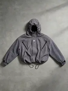Unisex Vintage Plaid Functional Commuter Jacket, Hooded Windproof Loose Fit Short Coat, Casual Sportswear for Spring & Fall