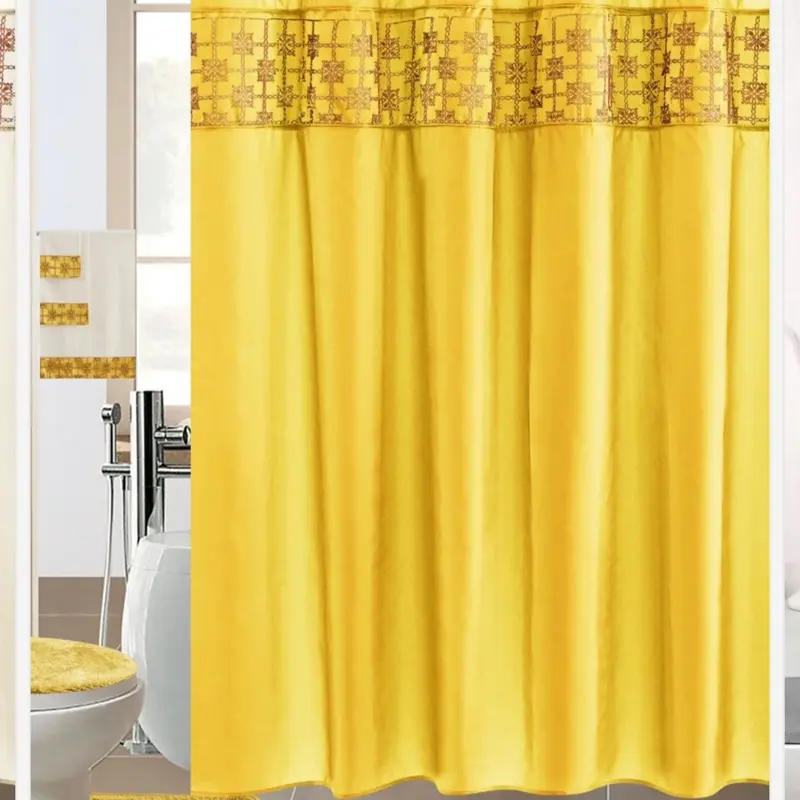 19 Pcs Luxury Bathroom Set with Yellow Shower Curtain and Matching Accessories for Elegant Bathroom Decor