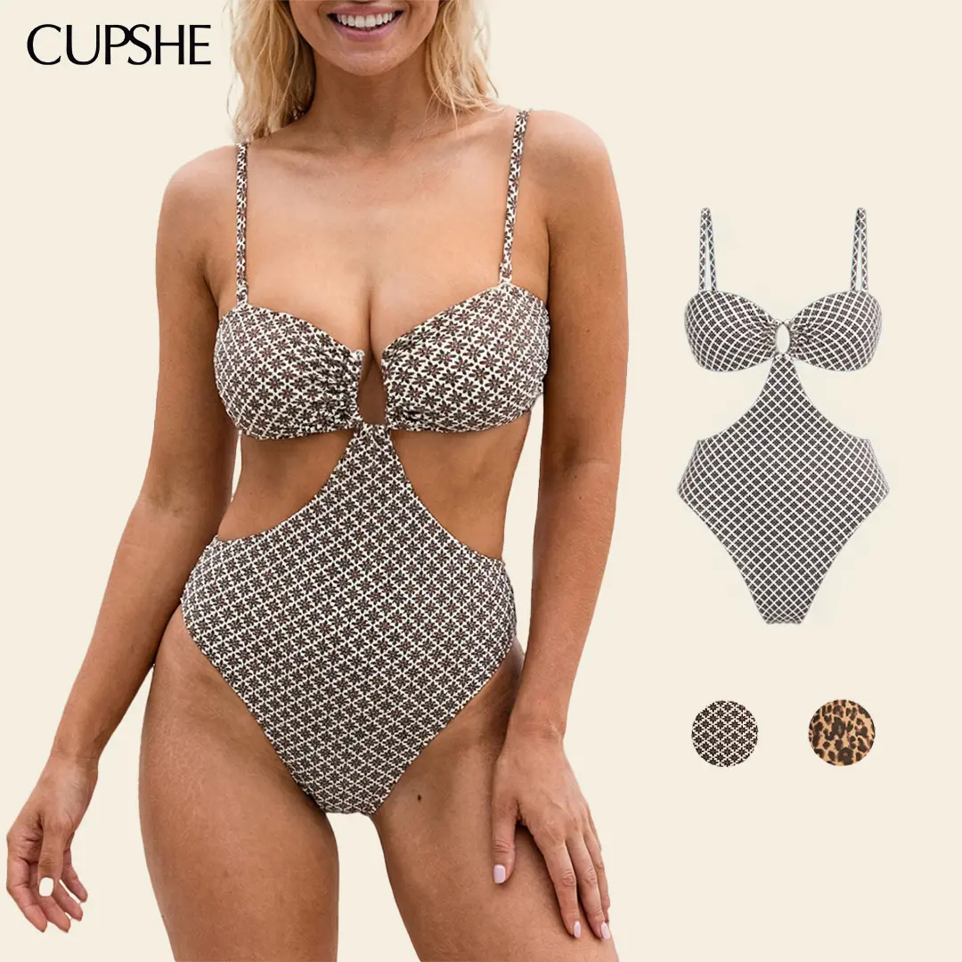CUPSHE Textured Boho Crochet One-Piece Swimsuit - Deep V-Neck with U-Ring Detail swimwear Tankini Outfit | 2026 Trendy Vacation & Pool Party Essentials Bathing suit #summerfinds