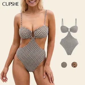 CUPSHE Textured Boho Crochet One-Piece Swimsuit - Deep V-Neck with U-Ring Detail swimwear Tankini Outfit | 2026 Trendy Vacation & Pool Party Essentials Bathing suit #tiktokshopmemorialday