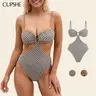 CUPSHE Textured Boho Crochet One Piece Swimsuit, Deep V Neck with U Ring Detail, Fashionable Tankini Outfit 2026 Trendy Vacation Pool Party Bathing Suit