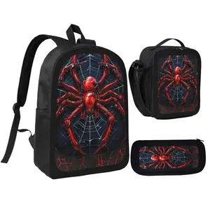 Spider Web Backpack With Lunch Box Pencil Case 3 In 1 For Boy Girl Teen Schoolbag Lightweight Large Capacity 600D Oxford Cloth Adjustable Straps Comfortable Mesh Back Cushioning backpack goals
